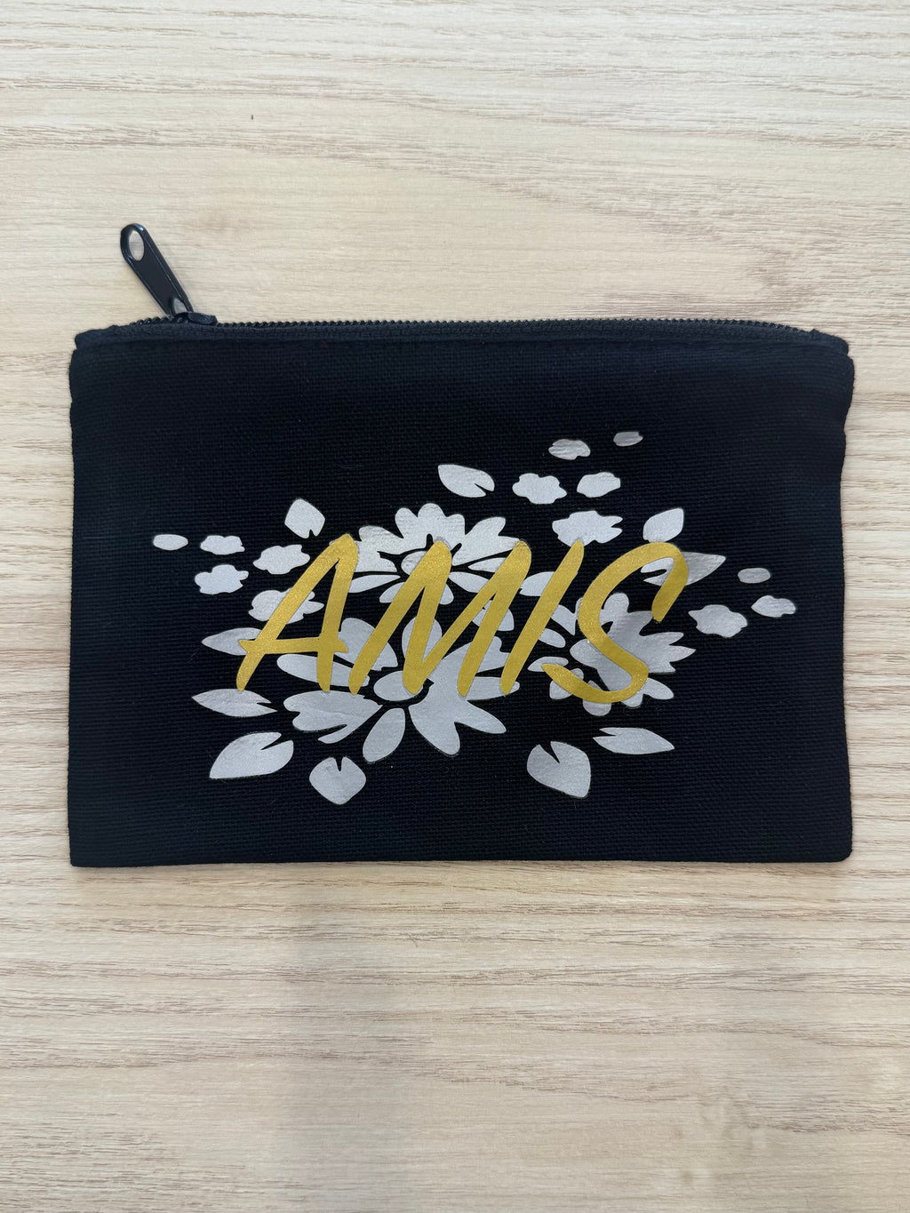 Trousse plate AMIS – Coton noir & doublure bleue