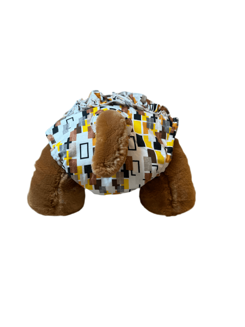 🐾 Culotte lavable pour chien – blanc imprimé rectangles jaune, orange, noir - Miss Nuts Accessoires