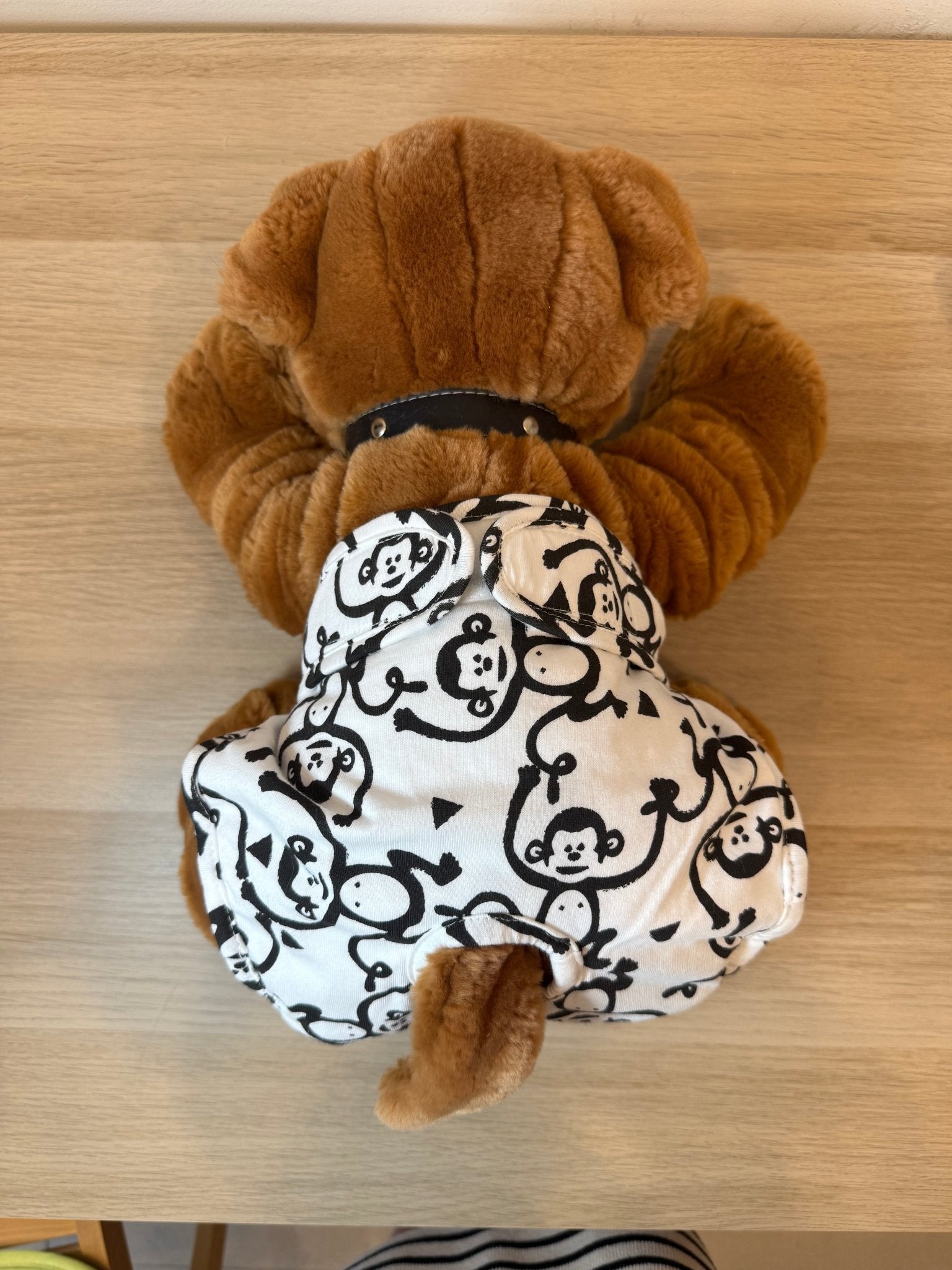 🐾 Culotte lavable pour chien – blanche imprimé monkey noir - Miss Nuts Accessoires