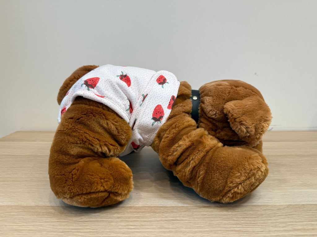 🐾 Culotte lavable pour chien – blanche imprimée fraises - Miss Nuts Accessoires