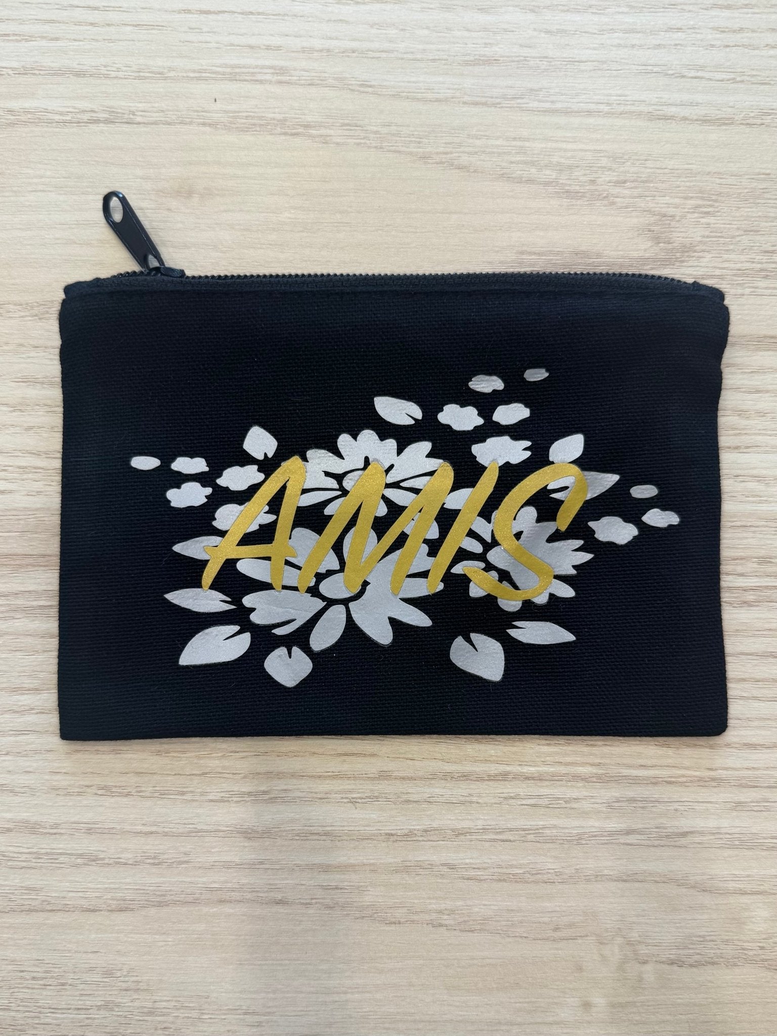Trousse plate AMIS – Coton noir & doublure bleue - Miss Nuts Accessoires