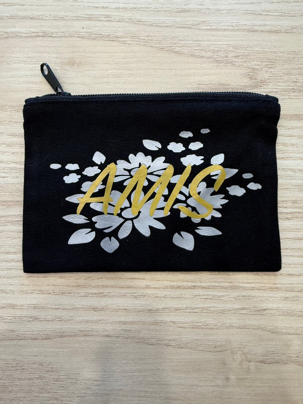 Trousse plate AMIS – Coton noir & doublure bleue - Miss Nuts Accessoires