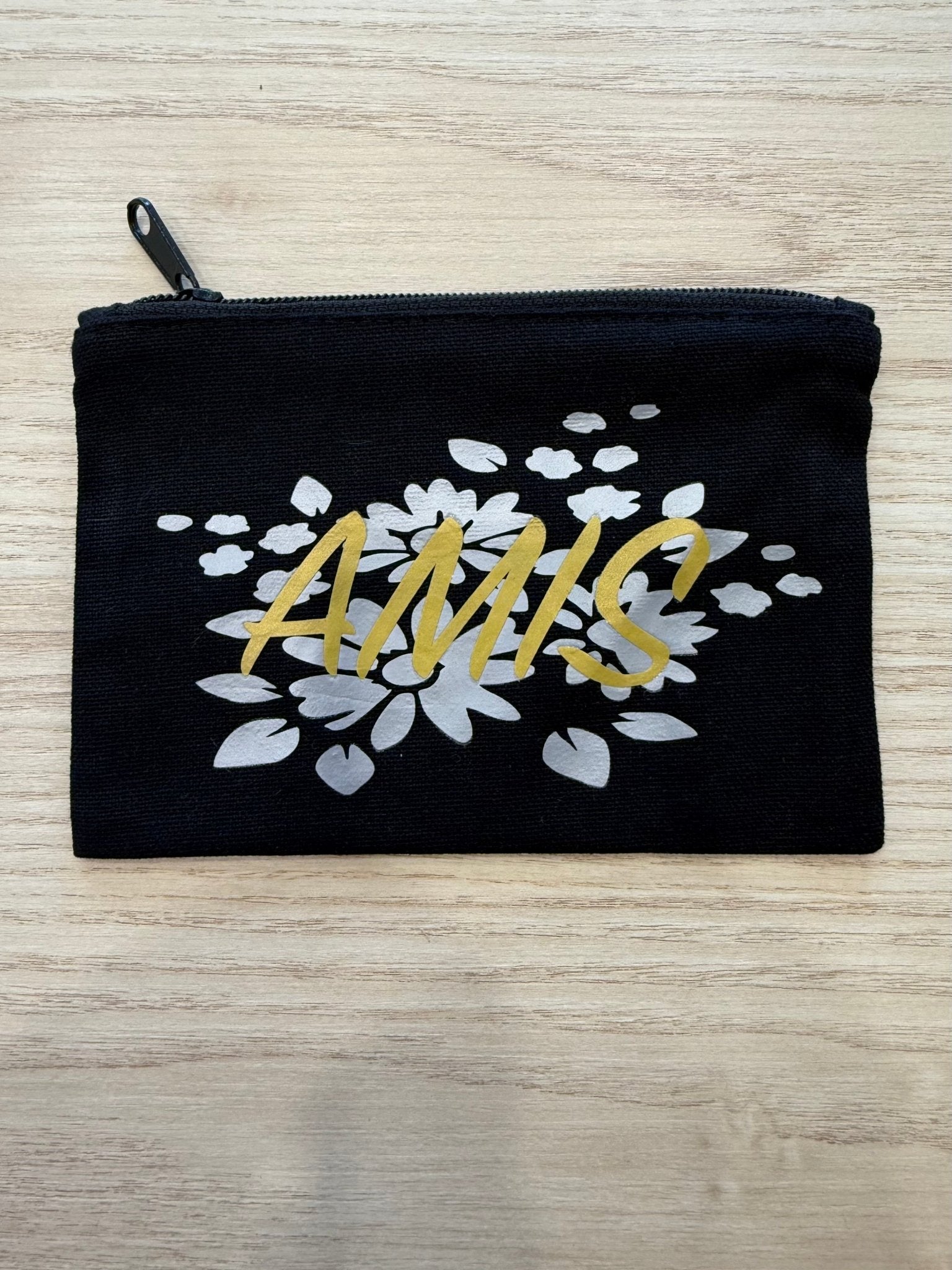 Trousse plate AMIS – Coton noir & doublure bleue - Miss Nuts Accessoires