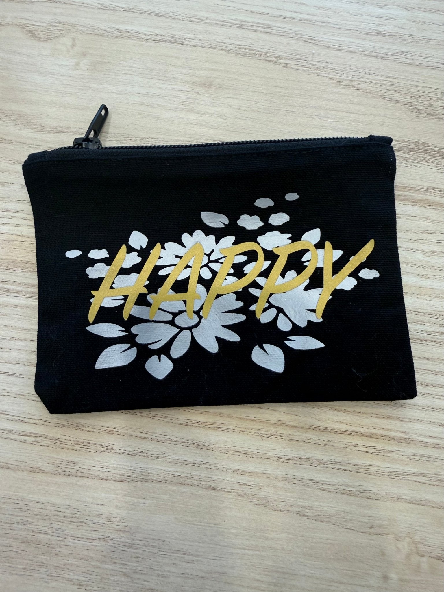 Trousse plate HAPPY – Coton noir & doublure bleue - Miss Nuts Accessoires