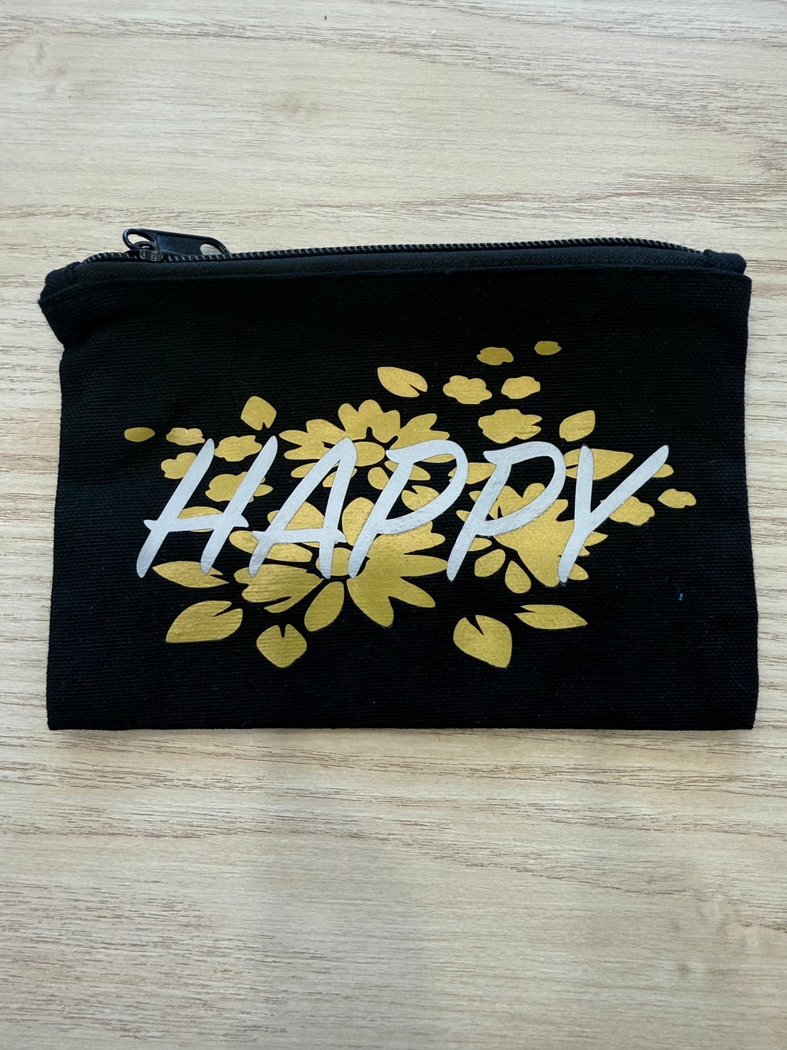 Trousse plate HAPPY – Coton noir & doublure bleue - Miss Nuts Accessoires